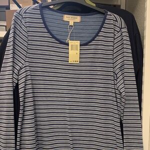 Max Studio Navy and White Striped Top